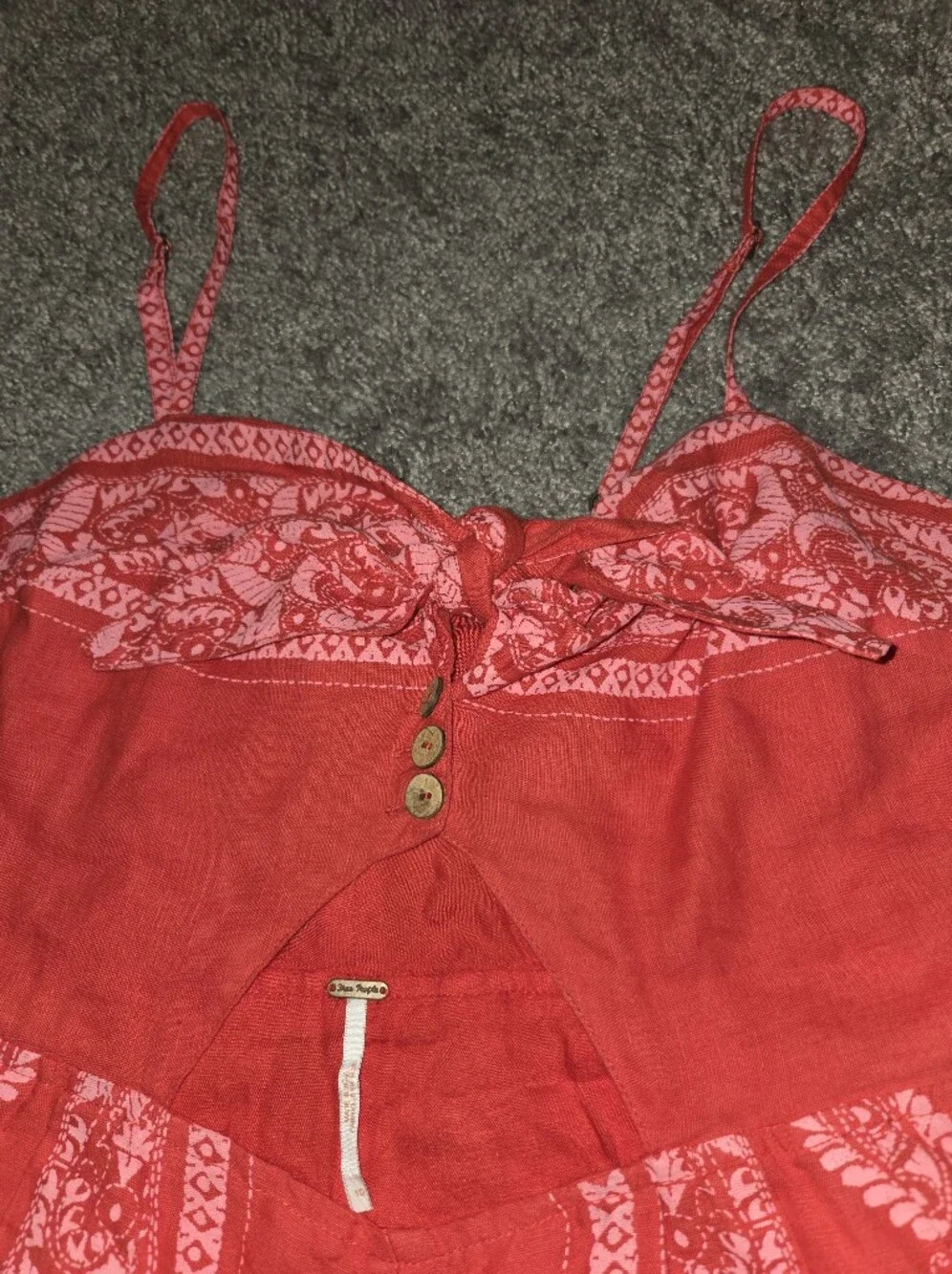 Free People Feel The Sun Red Paisley Jumpsuit Linen Blend / Size 10